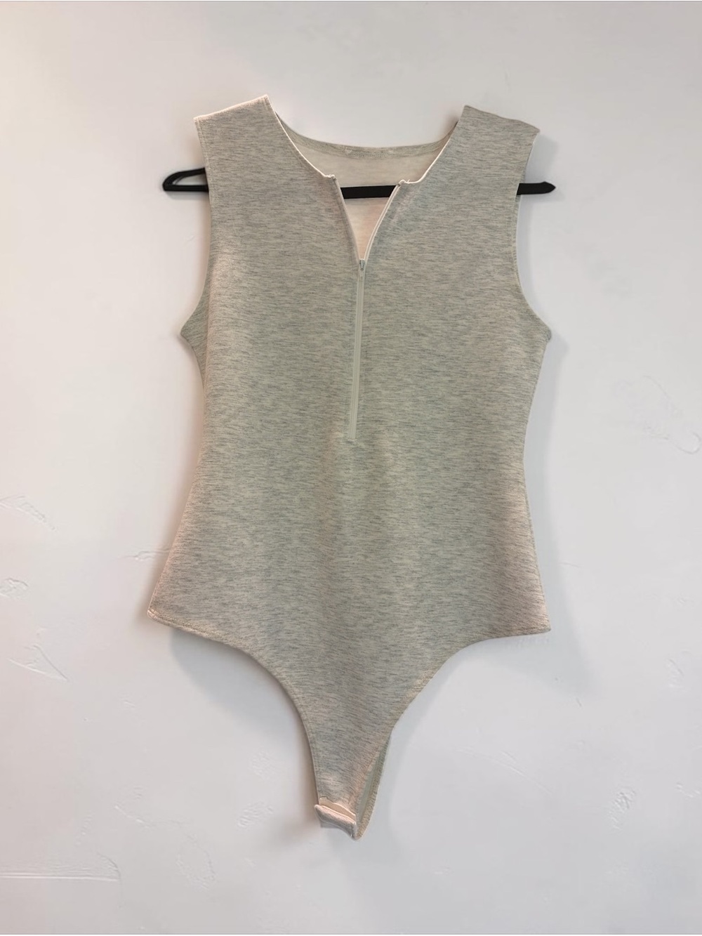Sleeveless Zip-Front Bodysuit in Light Heather